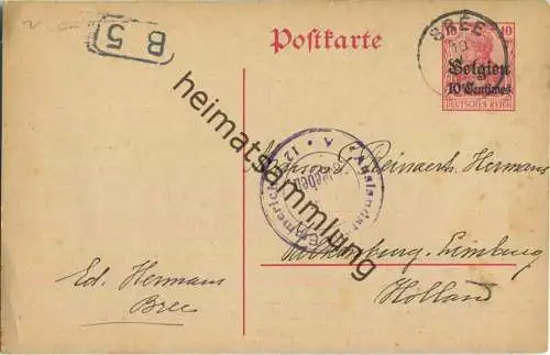 10 Centimes - Landespost in Belgien - Postkarte - Zensurstempel Emmerich
