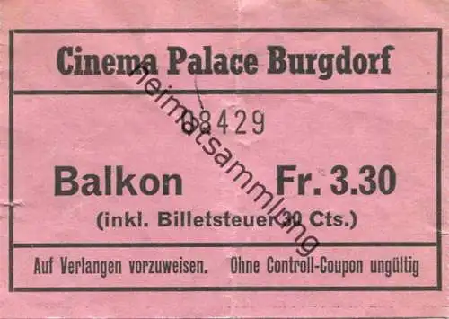 Schweiz - Cinema Palace Burgdorf - Kinokarte