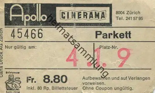 Schweiz - Apollo Cinerama Zürich - Kinokarte