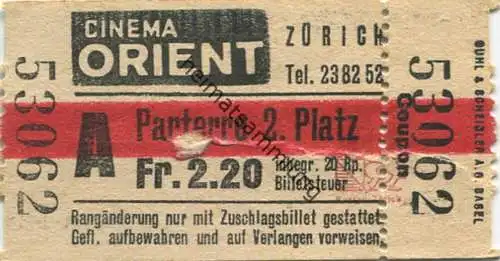 Schweiz - Cinema Orient Zürich - Kinokarte