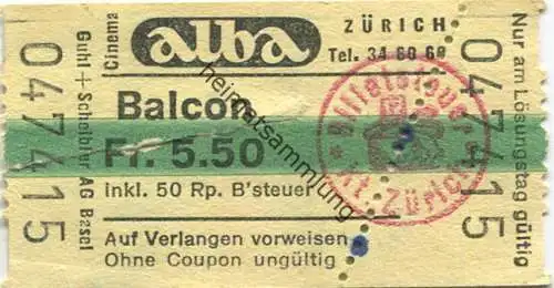 Schweiz - Cinema Alba Zürich - Kinokarte