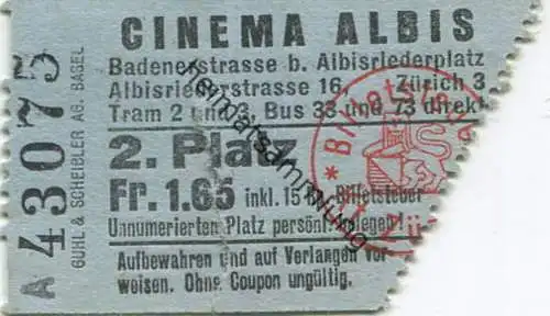 Schweiz - Cinema Albis Zürich Albisriederstrasse 16 - Kinokarte