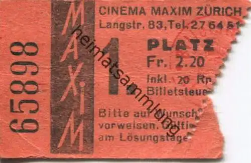 Schweiz - Zürich Langstrasse 83 - Cinema Maxim - Kinokarte