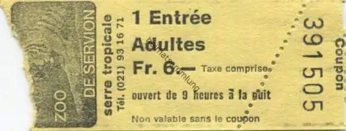 Schweiz - Zoo de Servion - Eintrittskarte