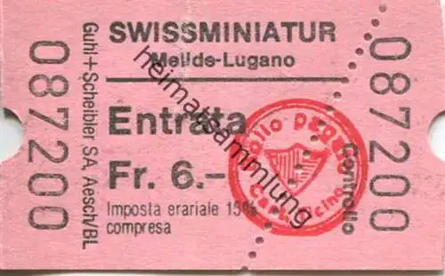 Schweiz - Swissminiatur - Melide-Lugano - Eintrittskarte