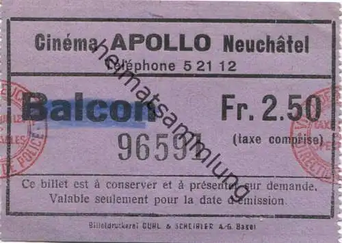 Schweiz - Cinema Apollo Neuchatel - Kinokarte