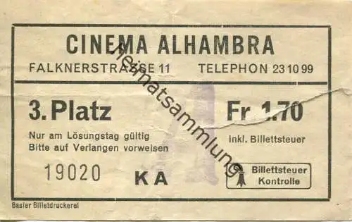 Schweiz - Cinema Alhambra Falknerstrasse 11 Basel - Kinokarte