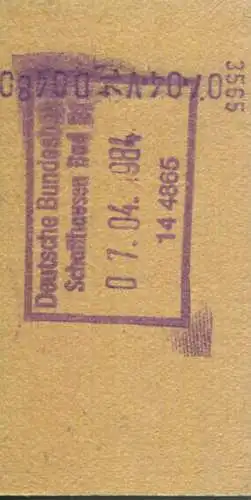 Schweiz - Deutschland - DB Zone 4 und zurück Fahrkarte 2. Kl 6,40 FrS - Deutsche Bundesbahn Schaffhausen Bad Bf 1984