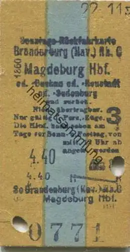 Deutschland - Sonntags-Rückfahrkarte - Brandenburg (Hav) Magdeburg Hbf - Fahrkarte 1931