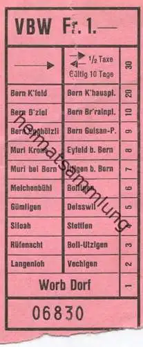 Schweiz -  VBW Vereinigte Bern-Worb-Bahnen - Fahrschein Fr. 1.-