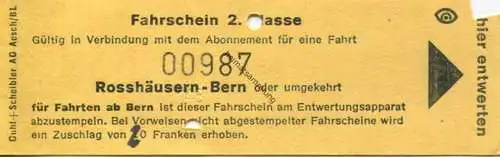 Schweiz -  Rosshäusern-Bern - Fahrschein 2. Klasse