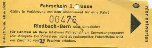 Schweiz -  Riedbach-Bern - Fahrschein 2. Klasse