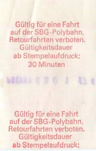 Schweiz -  Zürich - SBG Polybahn - Fahrschein