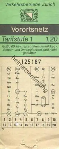 Schweiz - Verkehrsbetriebe Zürich - Vorortnetz - Fahrschein