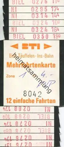 Schweiz - BTI - Biel-Täuffelen-Ins-Bahn - Mehrfahrtenkarte Fr. 4.-