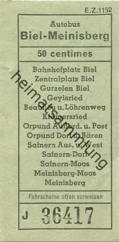 Schweiz - Autobus Biel-Meinisberg - Fahrschein 50centimes