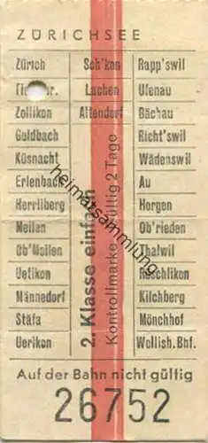 Schweiz - Zürichsee - 2. Klasse einfach - Fahrschein