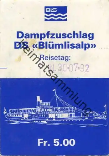 Schweiz - BLS - Thunersee - DS Blümlisalp - Dampfzuschlag