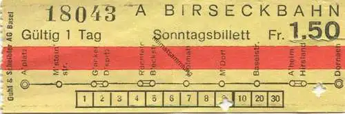 Schweiz - Birseckbahn - Sonntagsbillett - Fahrschein Fr. 1.50