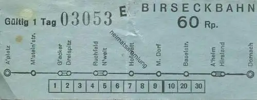 Schweiz - Birseckbahn - Fahrschein 60Rp.