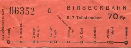 Schweiz - Birseckbahn - Fahrschein 70Rp.