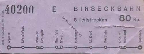 Schweiz - Birseckbahn - Fahrschein 80Rp.