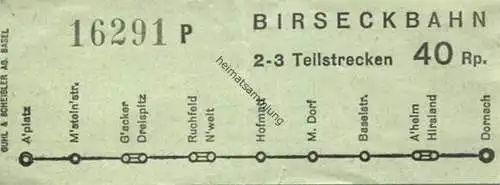Schweiz - Birseckbahn - Fahrschein 40Rp.