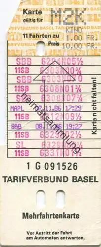 Schweiz - Tarifverbund Basel - Mehrfahrtenkarte Kind  - Billet 10.00 Fr.