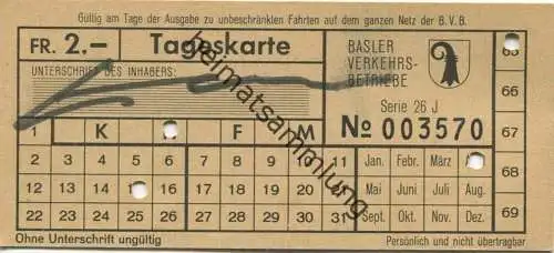 Schweiz - Basel - Basler Verkehrs-Betriebe - Tageskarte - Billet Fr. 2.-