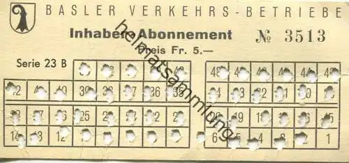 Schweiz - Basel - Basler Verkehrs-Betriebe - Inhaber Abonnement - Billet  Fr. 5.-