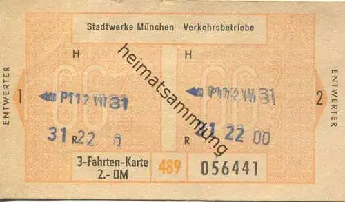 Deutschland - Stadtwerke München - 3 Fahrten-Karte 2.- DM