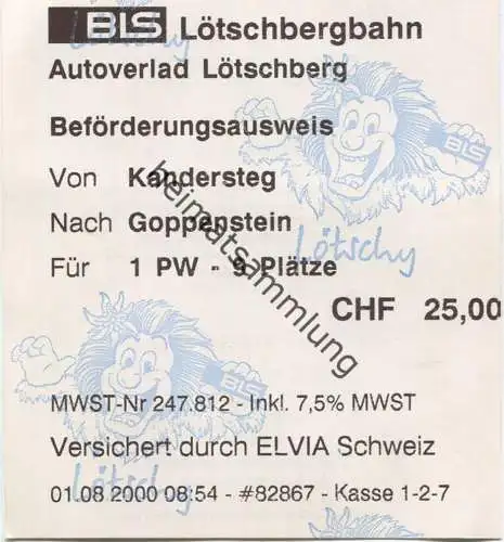 Schweiz - BLS Lötschbergbahn - Autoverlad Lötschberg - Fahrschein von Kandersteg nach Goppenstein