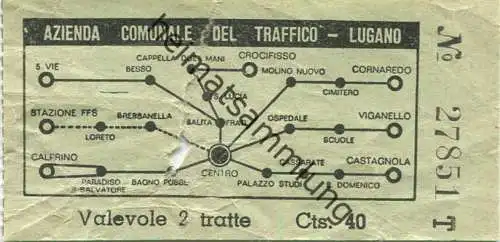 Schweiz - Azienda Comunale del Traffico Lugano - Fahrschein Cts. 40