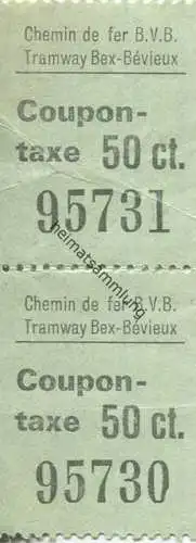 Schweiz - Chemin de fer BVB - Tramway Bex-Bevieux - Coupon-Taxe 50ct. - Billet