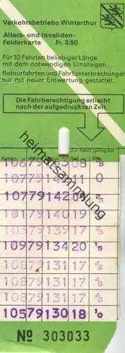 Schweiz - Verkehrsbetriebe Winterthur - Alters- und Invaliden-Felderkarte Fr. 3.50