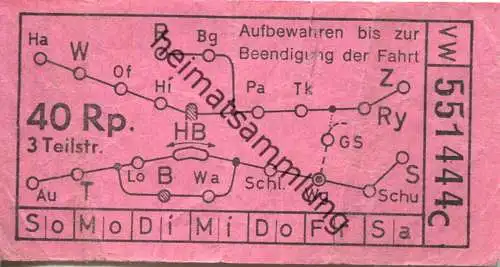 Schweiz - VW Verkehrsbetriebe Winterthur - Fahrschein 40Rp. - rückseitig Werbung Migros