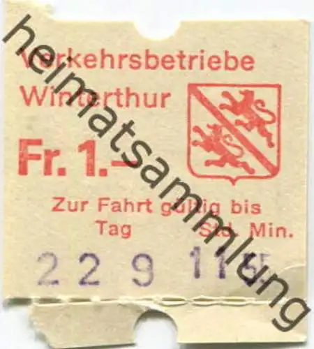 Schweiz - Verkehrsbetriebe Winterthur - Fahrkarte
