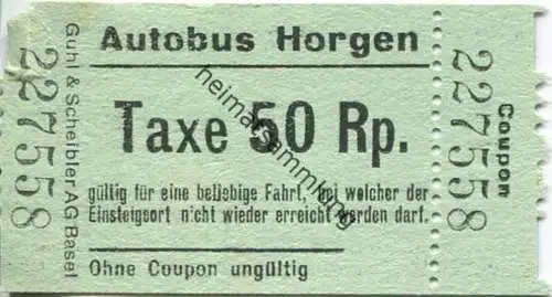 Schweiz - Autobus Horgen - Billet Taxe 50Rp.