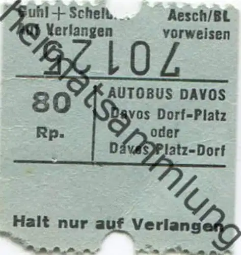 Schweiz - Davos - Autobus Davos Dorf-Platz oder Davos Platz-Dorf - Fahrschein 80Rp.