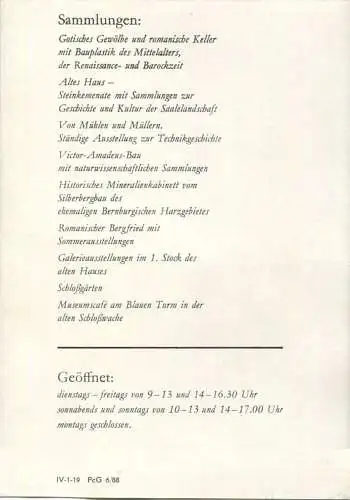 Deutschland - Museum Schloss Bernburg 1988 - Eintrittskarte 0,50M