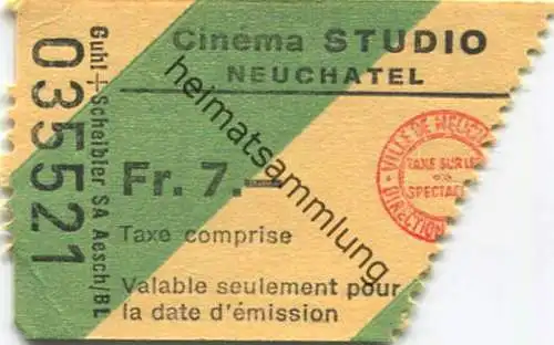 Schweiz - Cinema Studio Neuchatel - Eintrittskarte Fr. 7.-