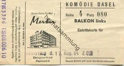 Schweiz - Komödie Basel - Eintrittskarte 1964