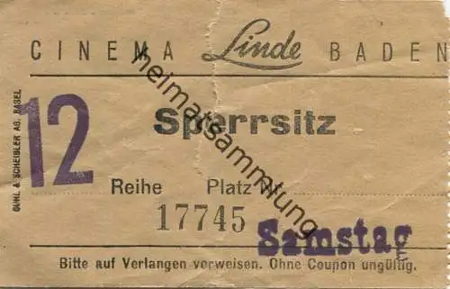 Schweiz - Cinema Linde Baden - Kinokarte