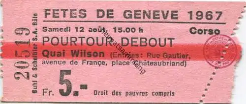 Schweiz - Fetes de Geneve 1967 - Eintrittskarte