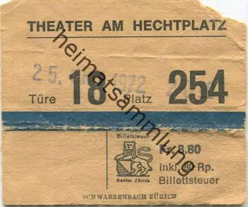 Schweiz - Zürich - Theater am Hechtplatz 1972 - Eintrittskarte