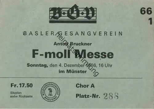 Schweiz - Basel - Basler Gesangverein - F-moll Messe im Münster 1966 - Eintrittskarte