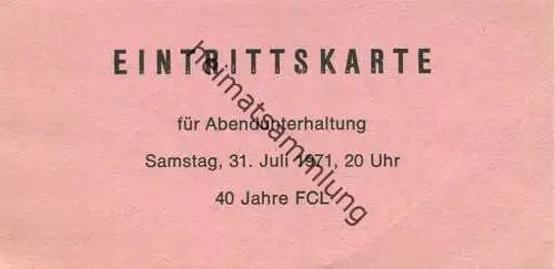 Schweiz - 40 Jahre FCL - Laufenburg - Eintrittskarte - rückseitig Werbung der Metzgerei Max Gisin