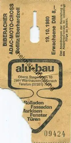 Deutschland - Biberacher ADAC-Moto-Cross Boflitz Eberhardzell 1980 - Eintrittskarte