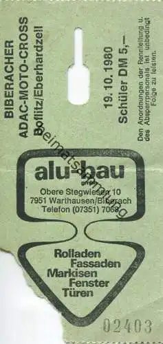Deutschland - Biberacher ADAC-Moto-Cross Boflitz Eberhardzell 1980 - Eintrittskarte
