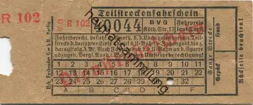 Deutschland - Berlin - BVG Köthener Straße 17 - Dienstfahrschein 1942 - Teilstreckenfahrschein